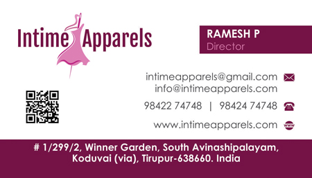 Business Card - Intime Apparels, Tirupur