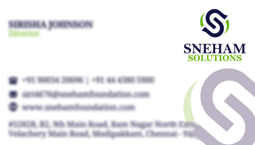 Branding - Business / Visiting Card Designs. Sneham Solutions, Madipakkam, Chennai.