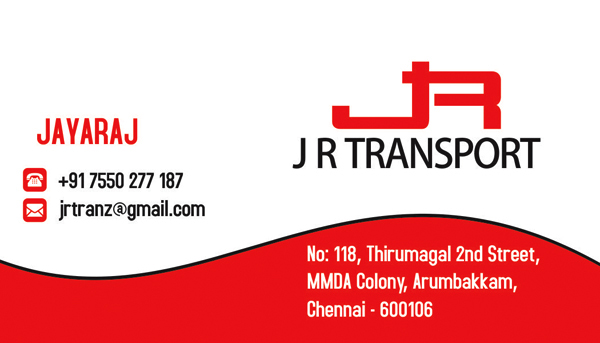Business Card Designs, Branding - J R Transport, Arumbakkam, Chennai