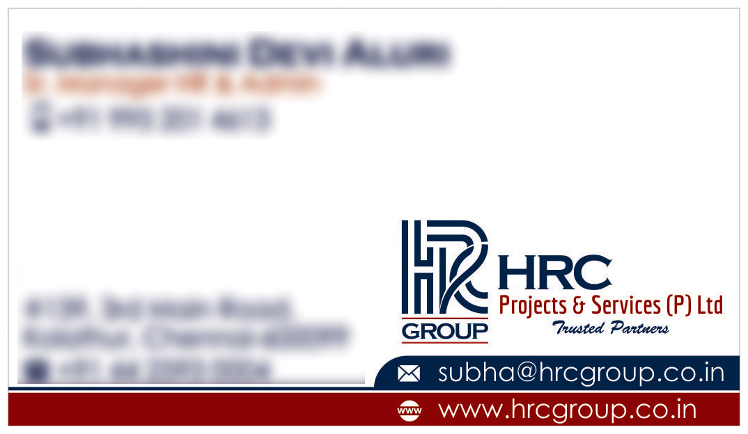 Business Card Designing Services - HRC Projects & Services Private Limited, Kolathur, Chennai