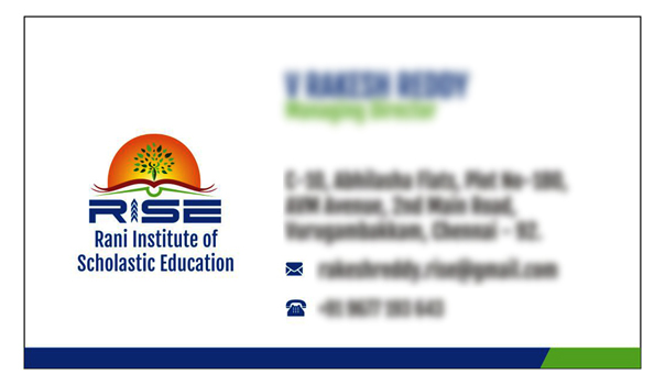 Business Card Designing - Rani Institute of Scholastic Education, Virugambakkam, Chennai