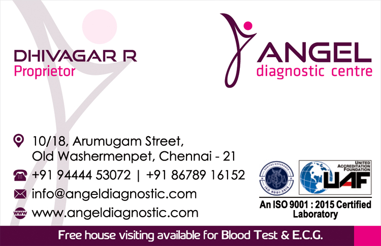 Branding, Business Card - Angel Diagnostic Cehtre, Old Washermenpet, Chennai