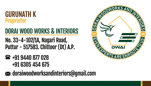 Visiting Card Designing Service - Dorai Wood Works & Interiors, Puttur, Chittoor