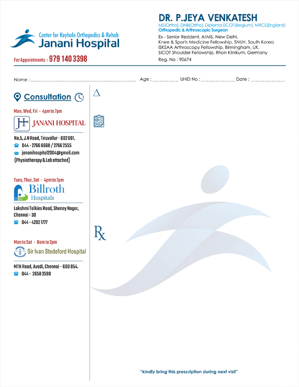 Branding Letter Head - Janani Hospital, J.H Road, Tiruvallur