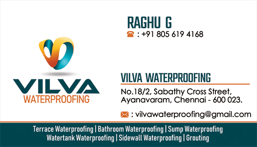 Branding Visiting Card - Vilva Waterproofing Contractor, Ayanavaram, Chennai