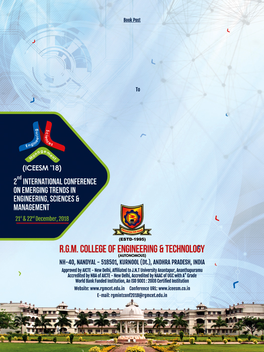 Brochure Designing Service - ICEESM 2018 - R.G.M College of Engineering & Technology, Kurnool, Andhra Pradesh.