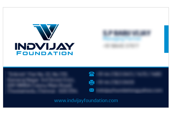 Logo Designing Services, Business Card - Induvijay Foundation, Choolaimedu, Chennai. To know more - www.colorwings.in