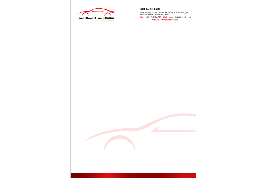 Logo Designing Services, Letter Head - Laila Cabs & Cars, Palayamkottai, Tirunelveli.