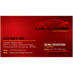 Business Card Designs - Laila Cabs & Cars, Palayamkottai, Tirunelveli