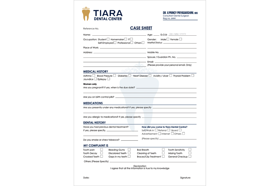 Logo Designing Services, Application Form - Tiara Dental Center, Mogappair West, Chennai