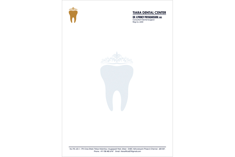 Logo Designing Services, Letter Head - Tiara Dental Center, Mogappair West, Chennai