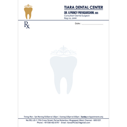 Letter Head Designs - Tiara Dental Center, Mugappair West, Chennai