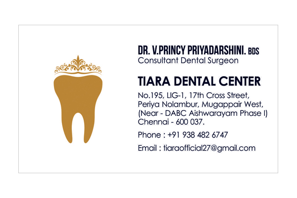 Logo Designing Services, Business Card - Tiara Dental Center, Mogappair West, Chennai.