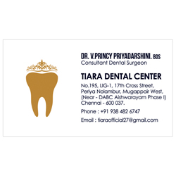 Business Card Designs - Tiara Dental Center, Mugappair West, Chennai