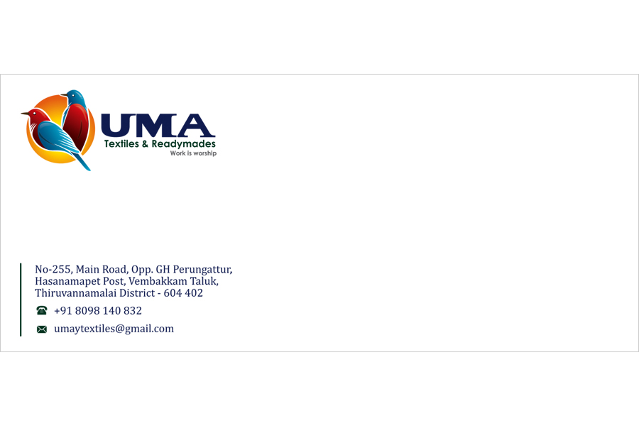 Brand logo package, Letter Cover - UMA Textiles & Readymades, Vembakkam, Taluk, Tiruvannamalai.