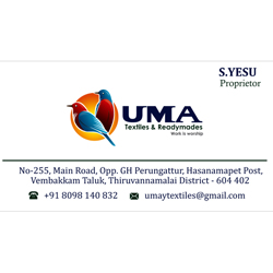 Business Card Designs - UMA Textiles & Readymades, Vembakkam, Taluk, Tiruvannamalai
