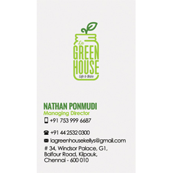 Business Card Designs - La Green House - Cafe & Bistro, Kellys, Kilpauk, Chennai
