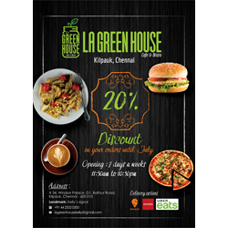 Brochure Designs - La Green House - Cafe & Bistro, Kellys, Kilpauk, Chennai