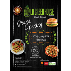 Brochure Designs - La Green House - Cafe & Bistro, Kellys, Kilpauk, Chennai