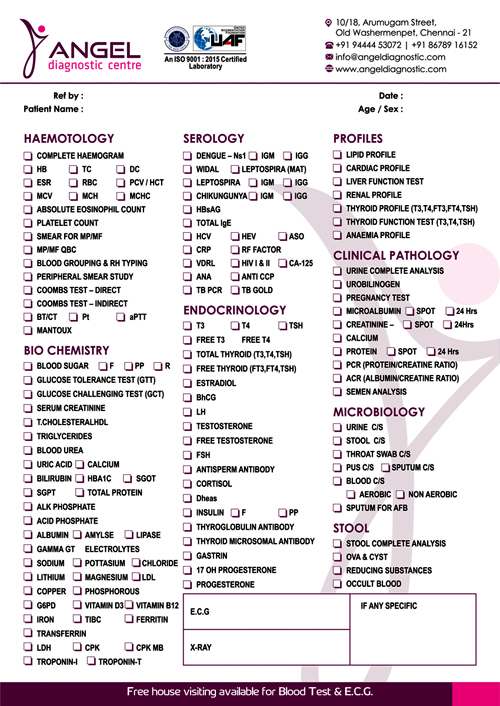 Application Form Desinging Service-Angel Diagnostic Centre, Old Washermenpet, Chennai