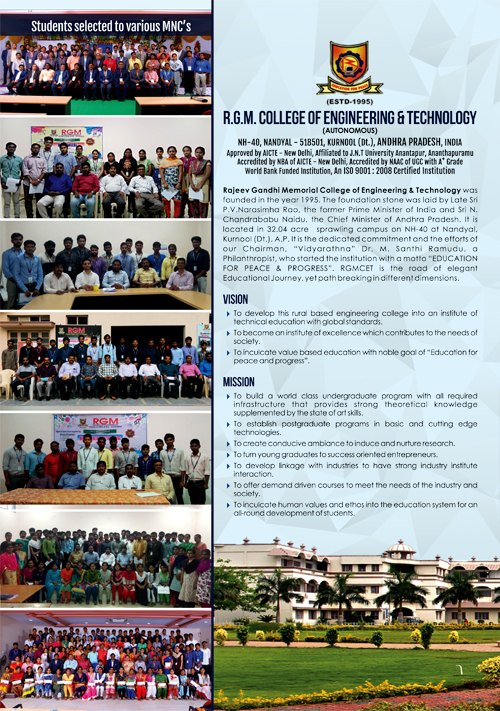 Brochure Designing Service - Placements 2019 - R.G.M College of Engineering & Technology, Kurnool, Andhra Pradesh