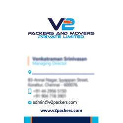 Business Card Designs - V2 Packers And Movers Private Limited, Korattur, Chennai