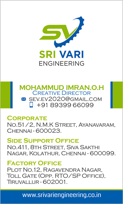 Business Card Designing Services In Chennai- Sri Vari Engineering, Kolathur, Chennai.