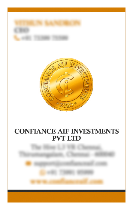 Branding Logo Designing Services -  Business Card, Confiance AIF Investments, Thirumangalam, Chennai.