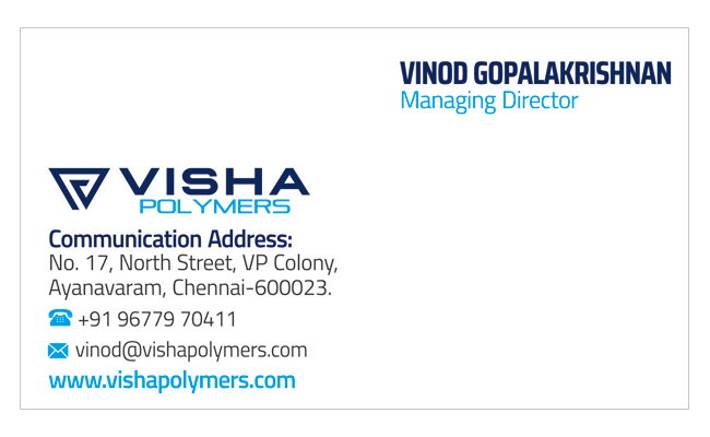 Brand Logo Designing Services - Business Card, Visha Polymers, Ayanavaram, Chennai.