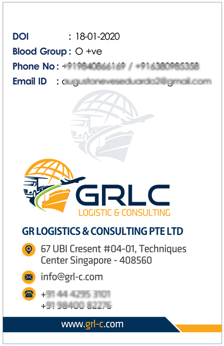 ID  Card Designing Services - GR Logistics And Consulting Pte Ltd, Singapore.
