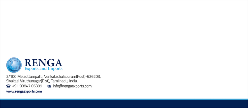 Brand Logo Designing Services, office envelope cover Designs - Renga Exports and Imports, Venkatachalapuram, Sivakasi.