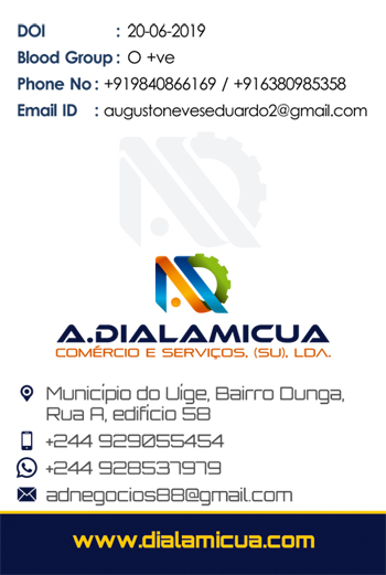 Logo Designing Services in Chennai - ID Card Designing Services for A.DIALAMICAU Commercial Services (P) Ltd, Angola, South Africa.