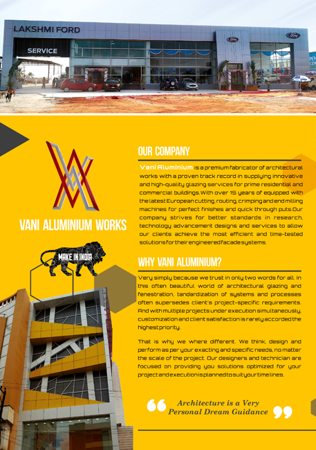 Brochure Designing Services in Chennai - Brochure Designing Services for Vani Aluminium Works, Thanjavur, India.